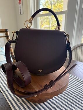 Fable England Plum Leather Top-Handle Saddle Bag Crossbody Bag Gold Hardware